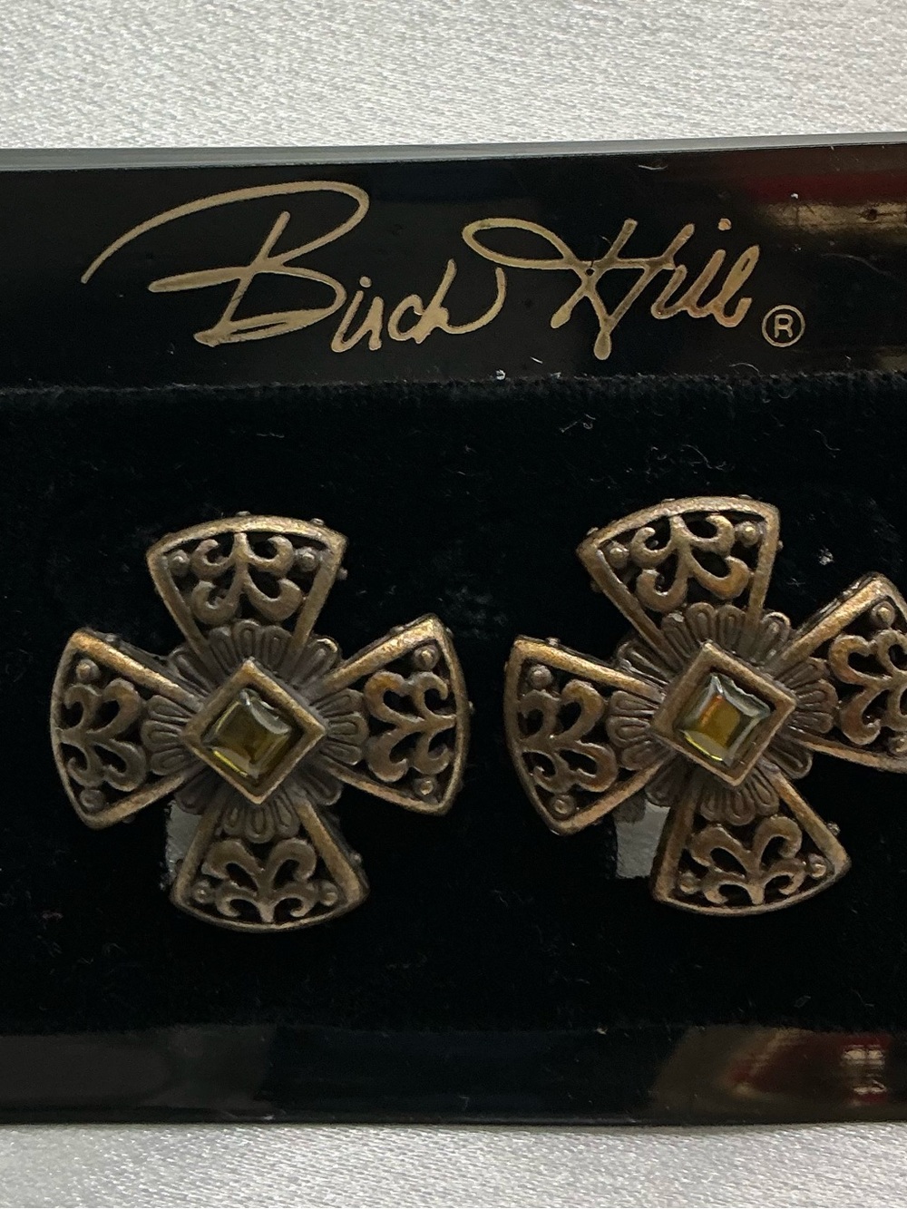 VINTAGE BIRCH HILL RUSTIC FILAGREE CLIP BACK EARRINGS ON ORIGINAL TAG